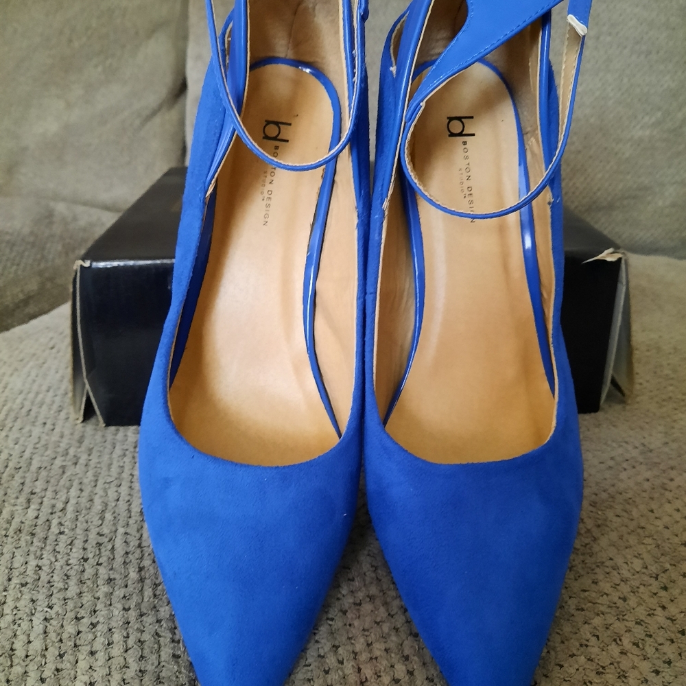 Beautiful blue heels with ankle straps.